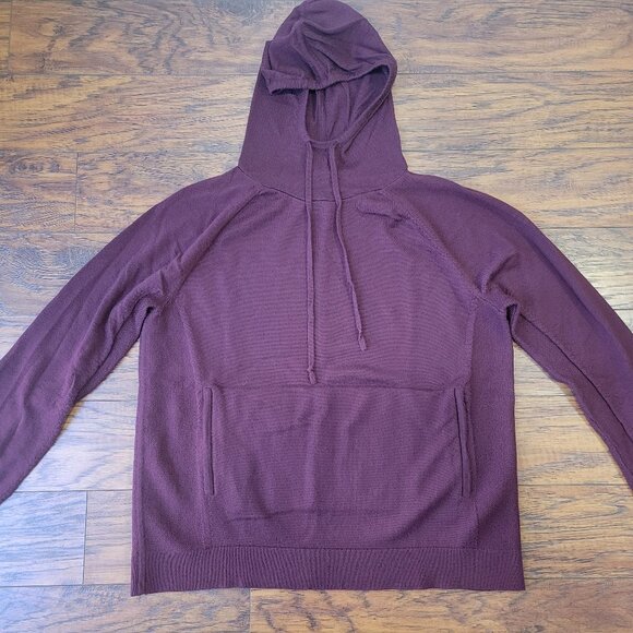 AWAY Travel Burgundy Red Merino Wool Drawstring Pullover Hoodie sz XL Autumn - Picture 1 of 6